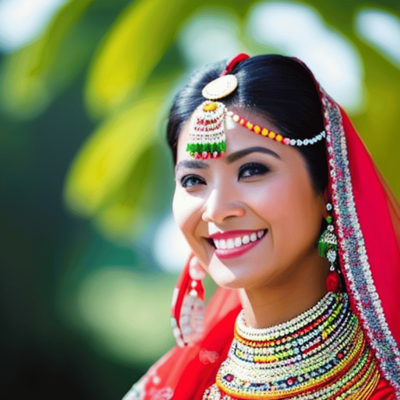A portrait of a woman in a traditional dress of a particular culture
