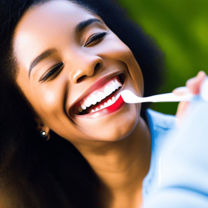 An image of a person brushing their teeth with a bright smile